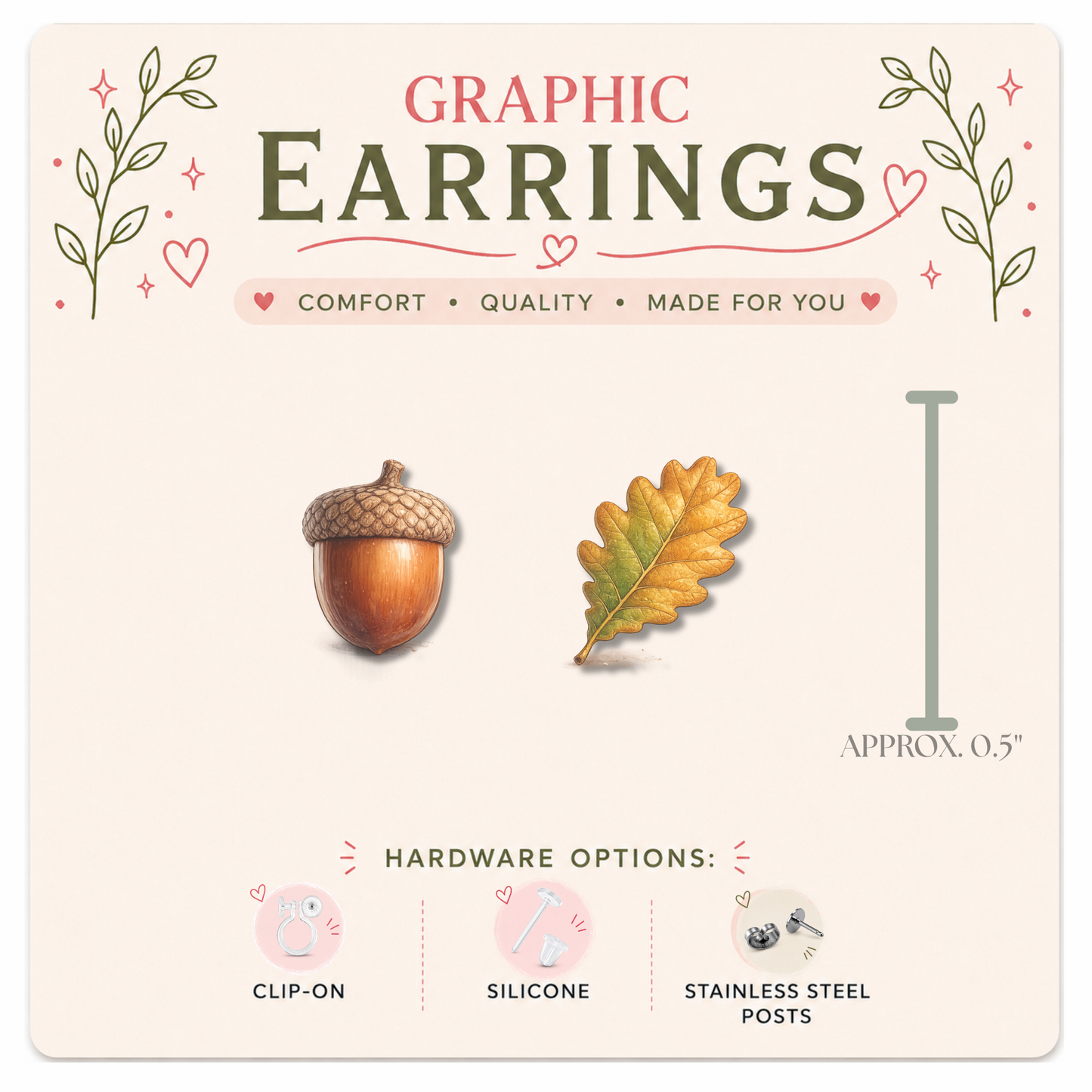 Acorn & Oak Leaf Stud Earrings, Mismatched Fall Earrings, Autumn Nature Jewelry, Woodland Earrings, Forest Lover Gift