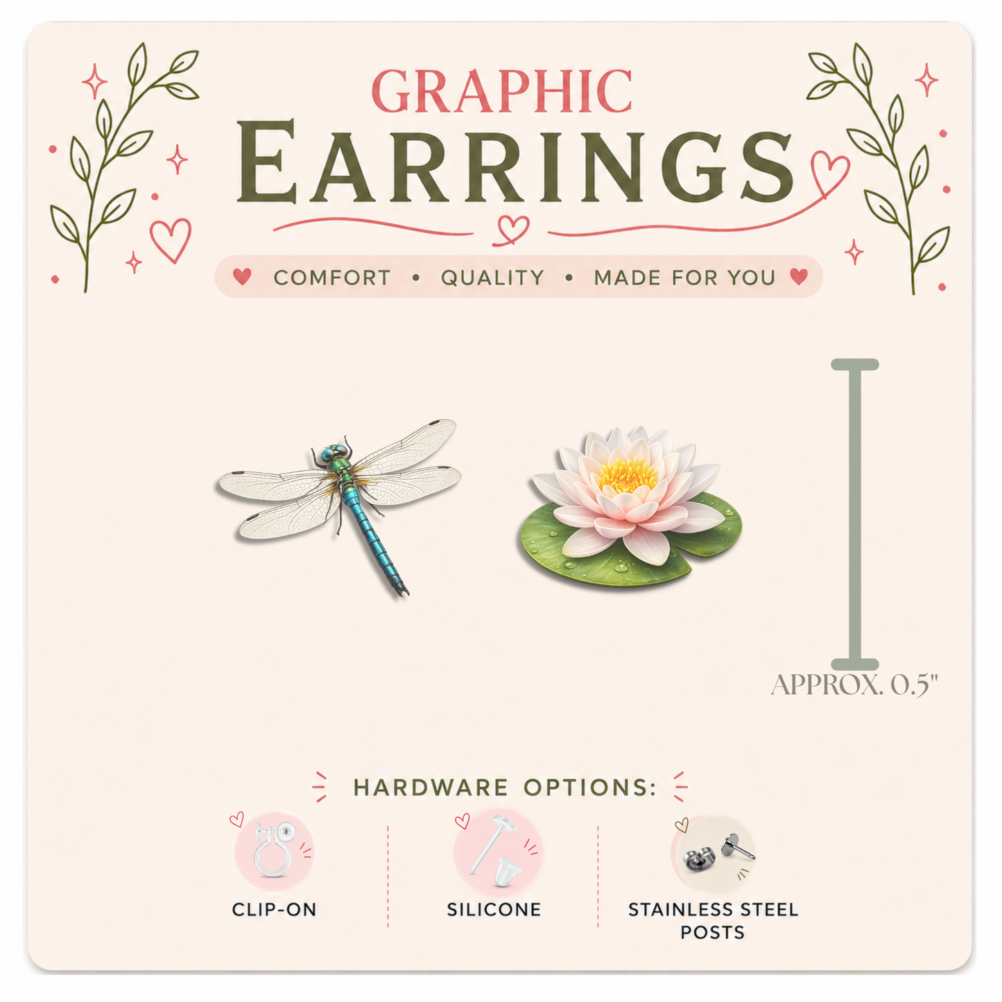 Dragonfly & Water Lily Stud Earrings, Mismatched Nature Earrings, Pond Jewelry, Dragonfly Gift, Floral Stud Earrings