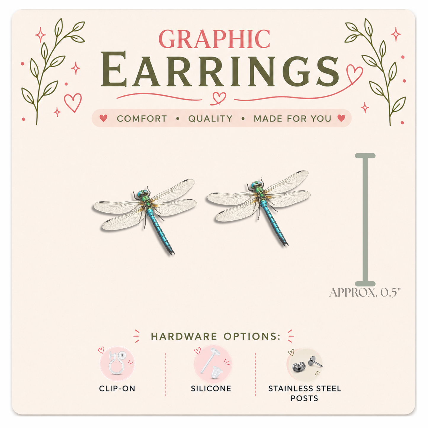 Dragonfly & Water Lily Stud Earrings, Mismatched Nature Earrings, Pond Jewelry, Dragonfly Gift, Floral Stud Earrings