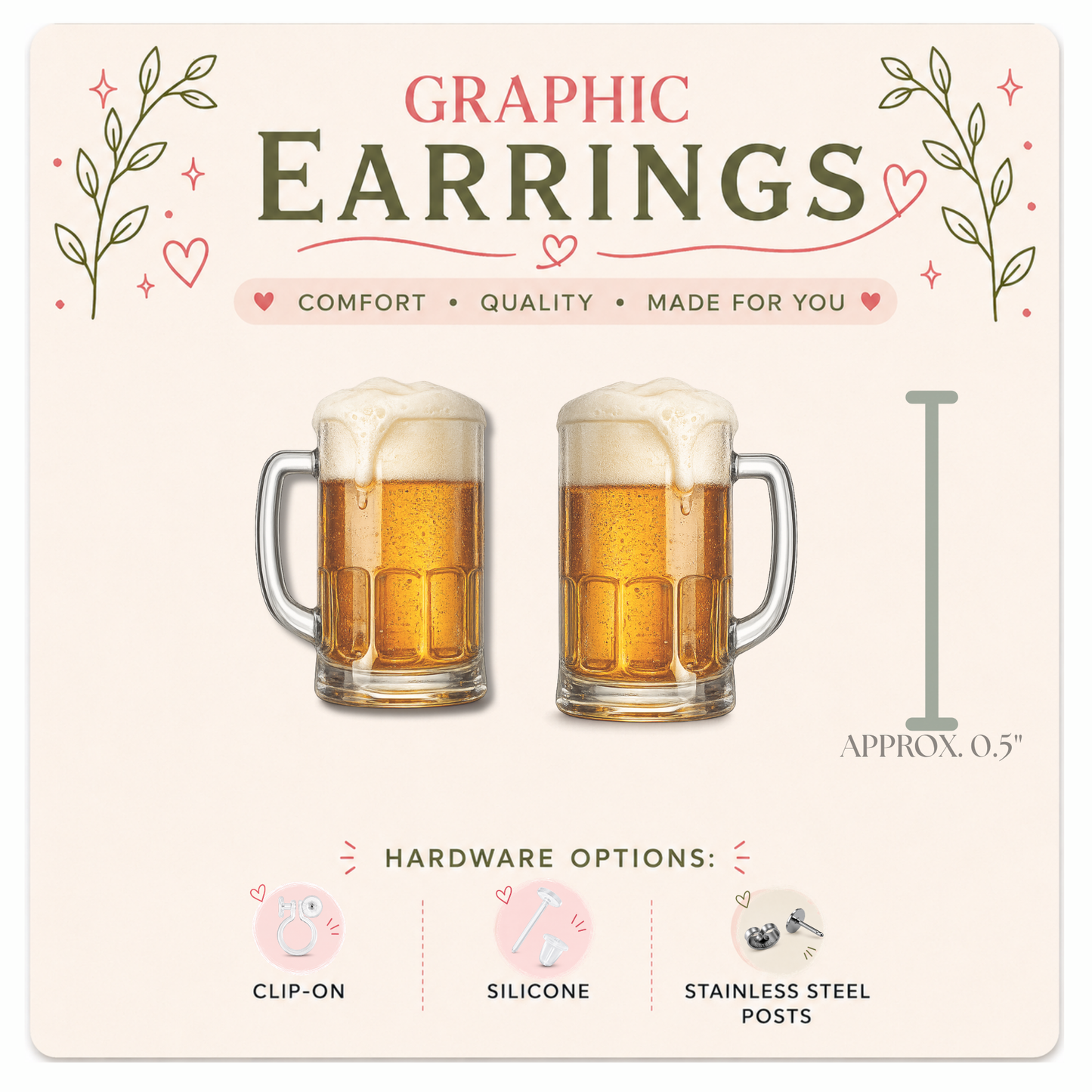 Beer Mug Stud Earrings, Beer Lover Earrings, Pint Glass Earrings, Brewery Gift, Oktoberfest Jewelry, Graphic Stud Earrings