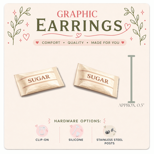 Sugar Packet Stud Earrings, Funny Restaurant Earrings, Diner Earrings, Waitress Gift, Coffee Lover Jewelry, Food Studs
