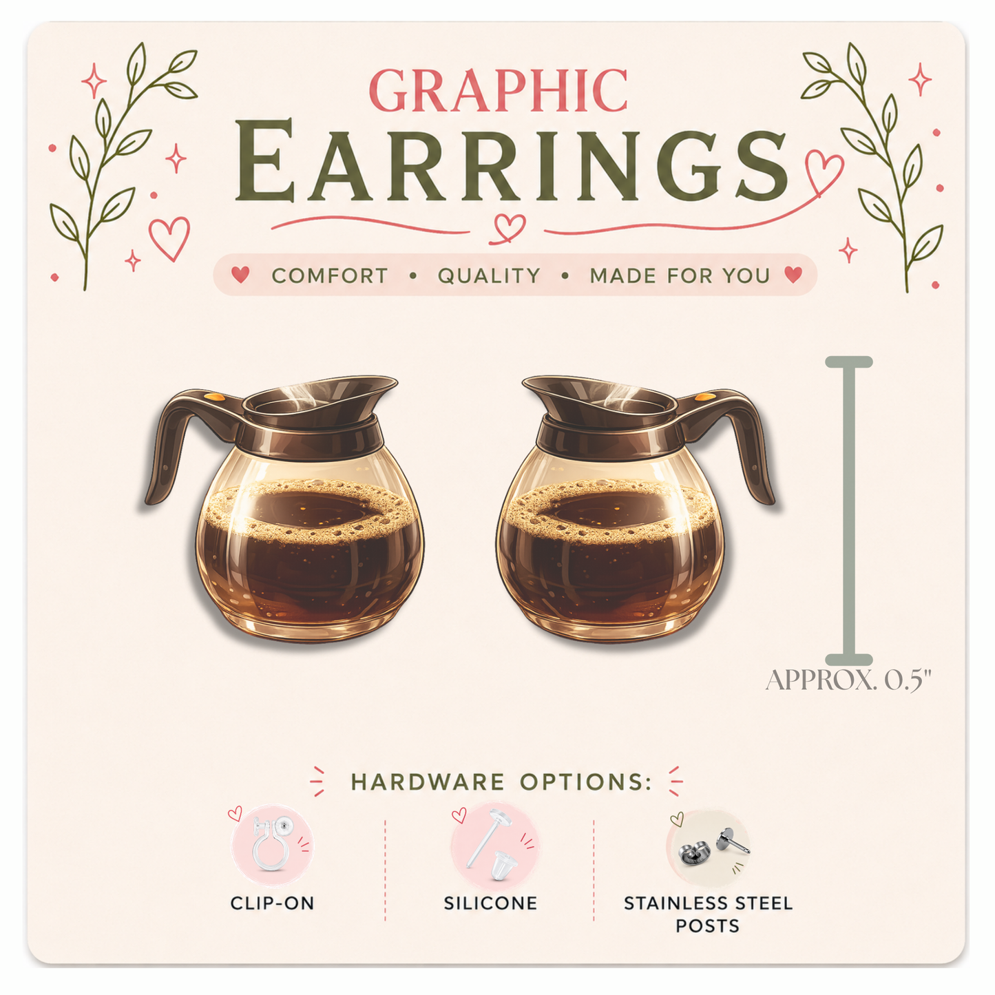 Coffee Pot Stud Earrings, Coffee Lover Earrings, Diner Coffee Carafe, Barista Gift, Cafe Jewelry, Graphic Stud Earrings