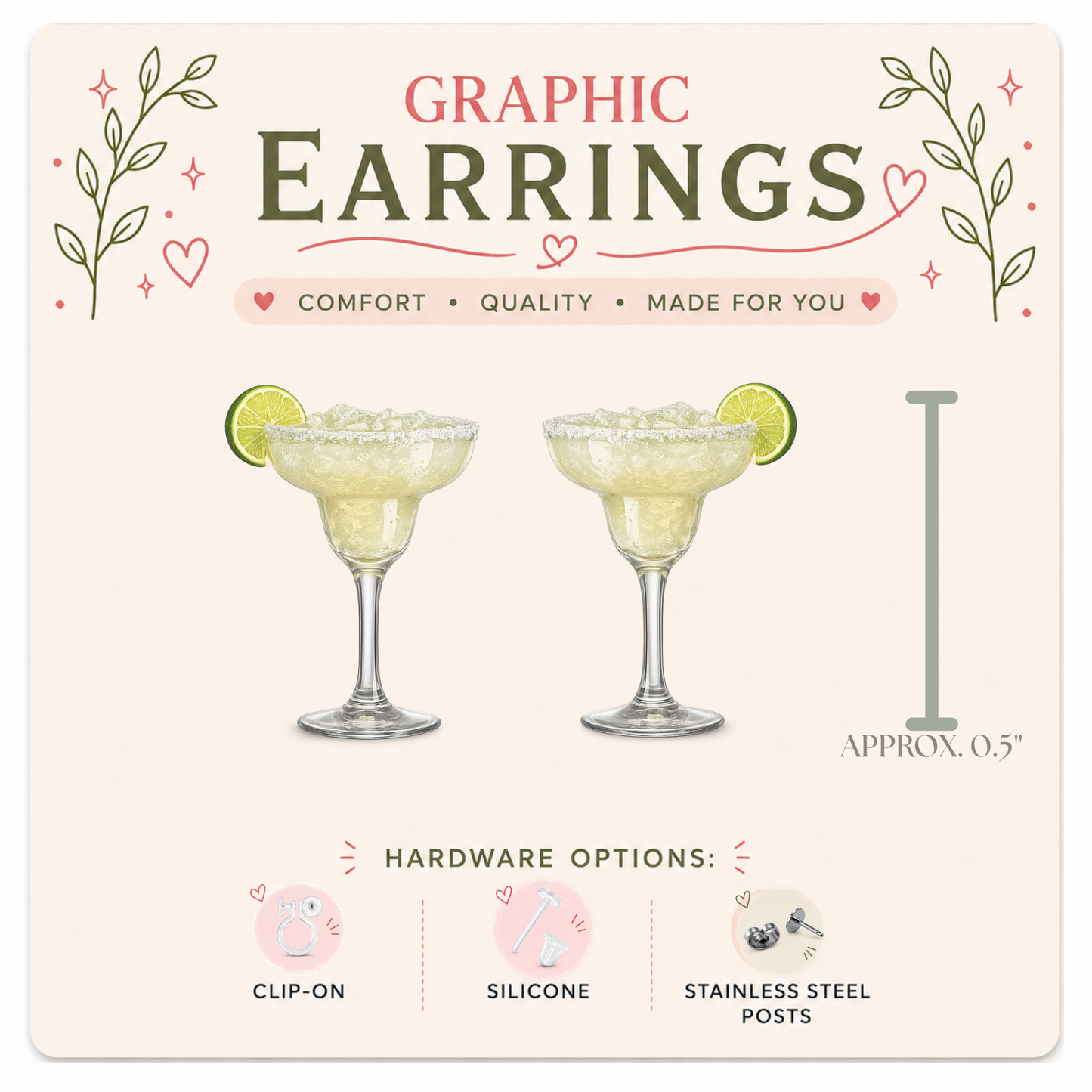 Margarita Stud Earrings, Cocktail Earrings, Tequila Lover Gift, Cinco de Mayo Jewelry, Summer Drink Earrings, Graphic Studs