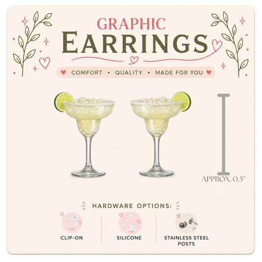 Margarita Stud Earrings, Cocktail Earrings, Tequila Lover Gift, Cinco de Mayo Jewelry, Summer Drink Earrings, Graphic Studs
