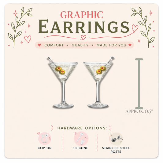 Martini Glass Stud Earrings, Dirty Martini Earrings, Cocktail Jewelry, Olive Martini Gift, Happy Hour Earrings, Graphic Studs
