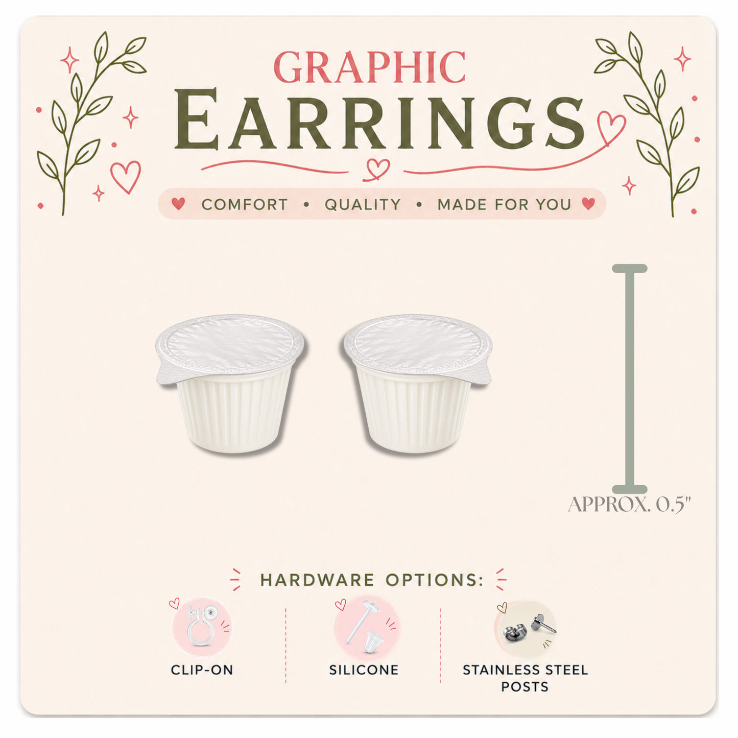 Coffee Creamer Cup Stud Earrings, Mini Creamer Graphic Studs, Resin Sealed Lightweight Jewelry