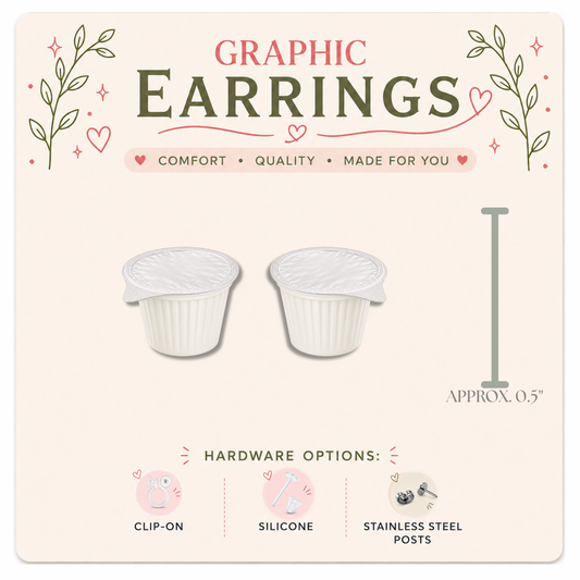 Coffee Creamer Cup Stud Earrings, Mini Creamer Graphic Studs, Resin Sealed Lightweight Jewelry