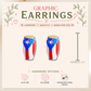 Puerto Rico Coquí Drum Stud Earrings, Puerto Rican Flag Drum Earrings, Boricua Music Jewelry, Resin Sealed Studs