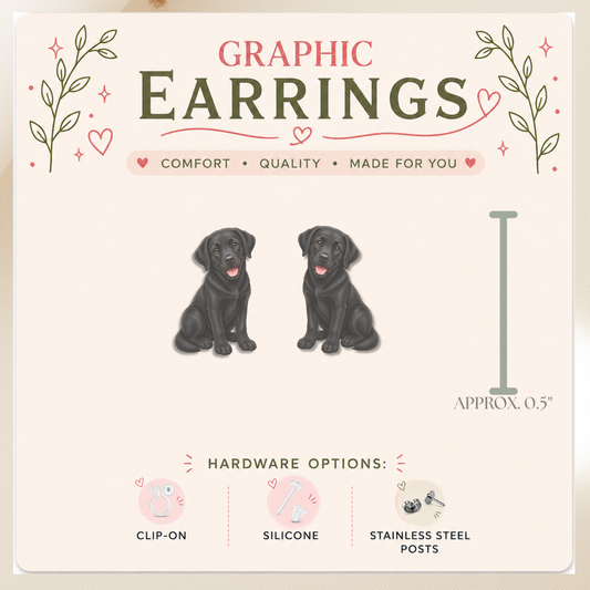 Black Labrador Stud Earrings, Black Lab Puppy Earrings, Labrador Retriever Jewelry, Dog Lover Gift, Cute Graphic Stud Earrings