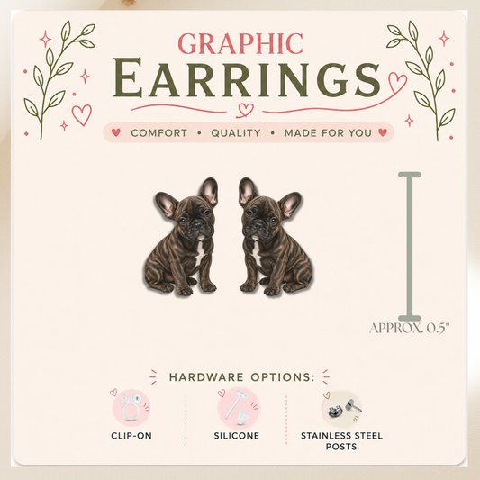 Brindle French Bulldog Stud Earrings, Frenchie Dog Earrings, French Bulldog Gift, Dog Lover Jewelry, Cute Puppy Graphic Stud Earrings