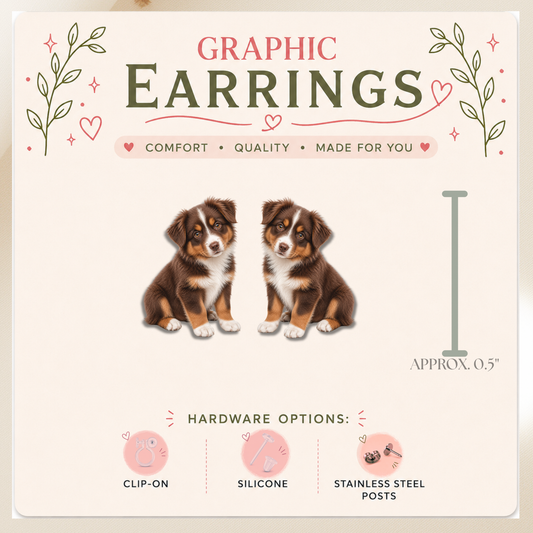 Australian Shepherd Puppy Stud Earrings, Aussie Dog Earrings, Blue Merle Dog Lover Gift, Cute Puppy Graphic Stud Earrings