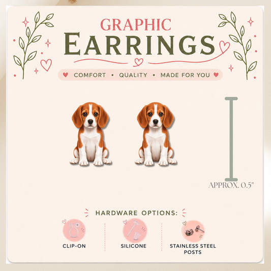 Beagle Stud Earrings, Beagle Dog Earrings, Puppy Stud Earrings, Dog Lover Gift, Beagle Jewelry, Cute Dog Graphic Stud Earrings