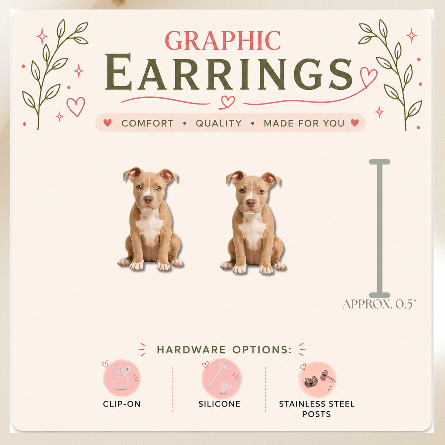 Pit Bull Puppy Stud Earrings, Pitbull Dog Earrings, Dog Lover Gift, American Pit Bull Terrier Jewelry, Cute Puppy Graphic Stud Earrings