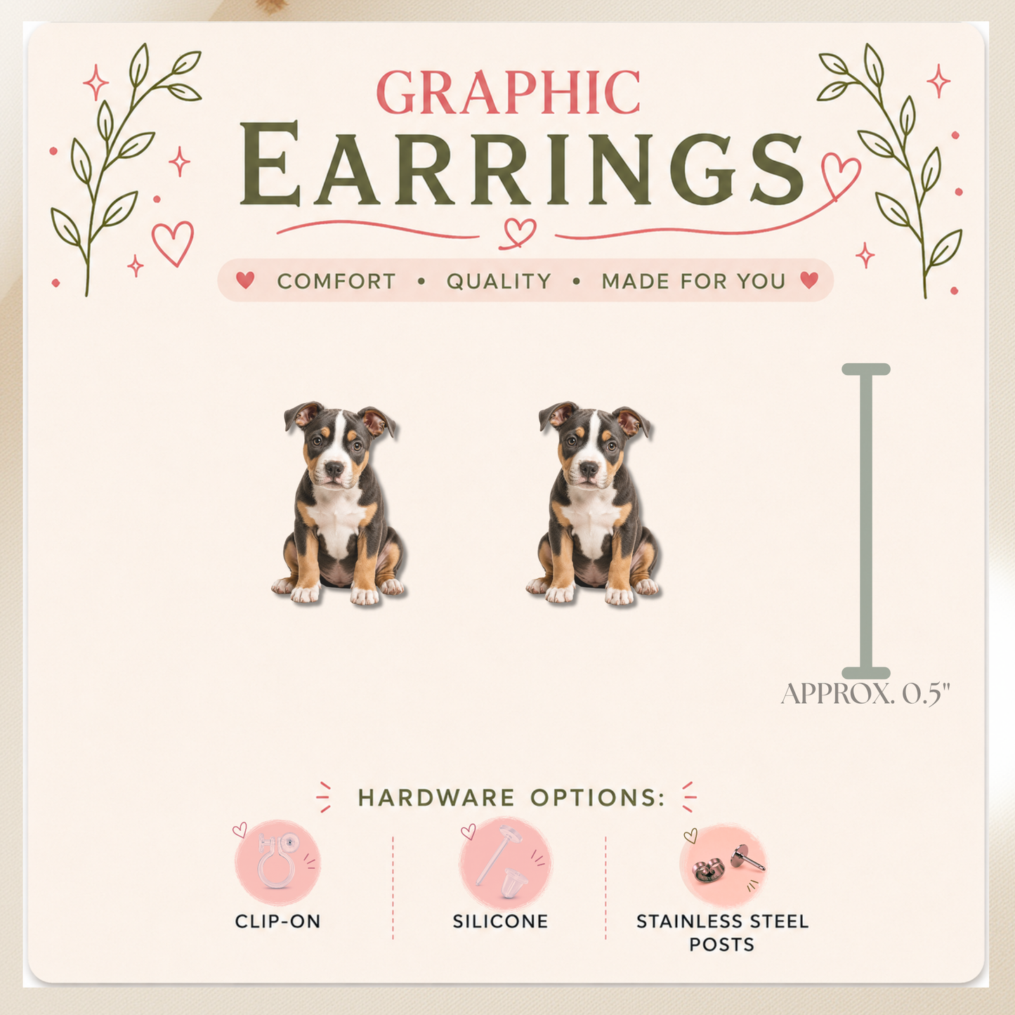 Tri Color Pit Bull Stud Earrings, Pitbull Earrings, Pit Bull Mom Gift, Dog Lover Earrings, Cute Graphic Stud Jewelry