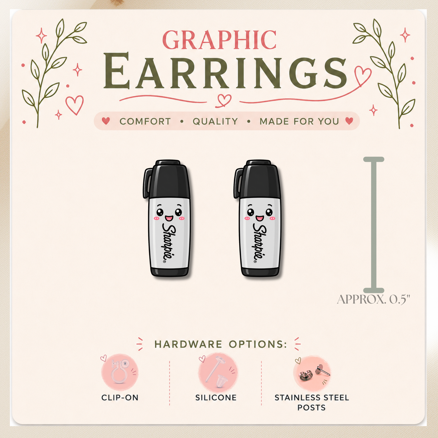 Sharpie Marker Stud Earrings, Teacher Earrings, Art Teacher Gift, School Supply Earrings, Graphic Stud Earrings, Back to School Jewelry