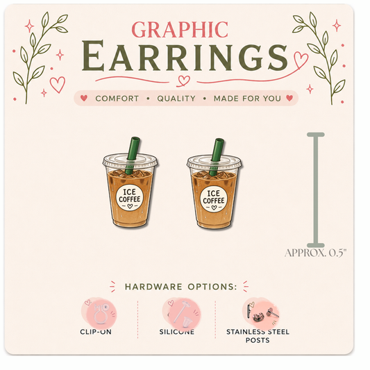 Iced Coffee Stud Earrings, Coffee Cup Earrings, Coffee Lover Gift, Cute Coffee Jewelry, Graphic Stud Earrings, Handmade Lightweight Earrings
