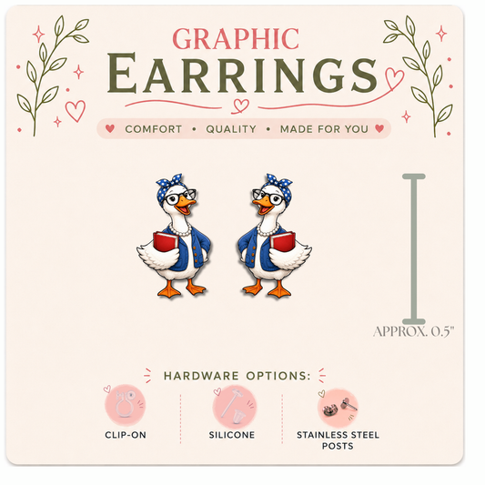 Teacher Goose Stud Earrings, Book Lover Goose Earrings, Reading Goose Jewelry, Cute Teacher Gift, Librarian Earrings, Graphic Stud Earrings