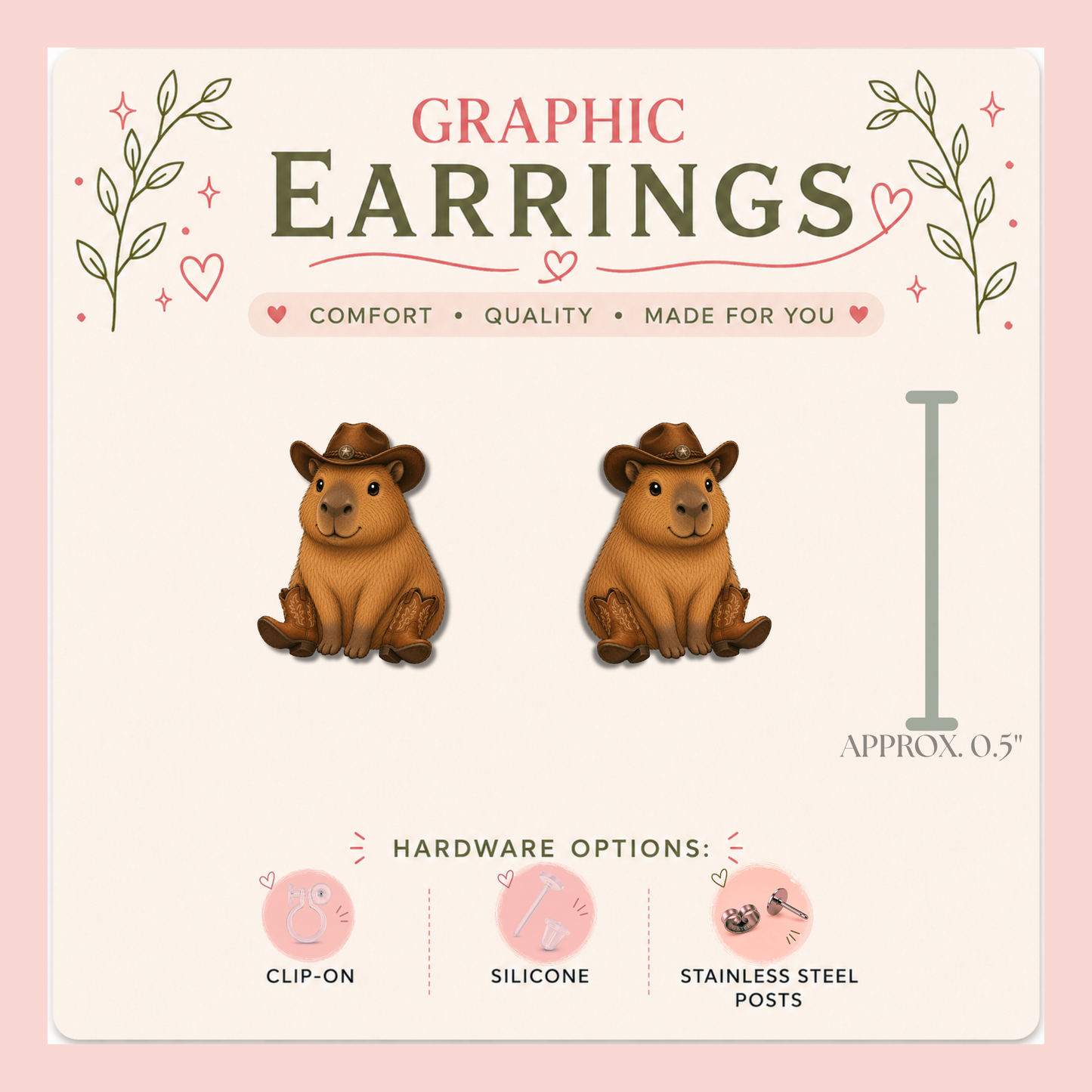 Cowboy Capybara Stud Earrings, Cute Capybara Earrings, Western Animal Studs, Funny Cowboy Gift, Country Earrings, Capybara Lover