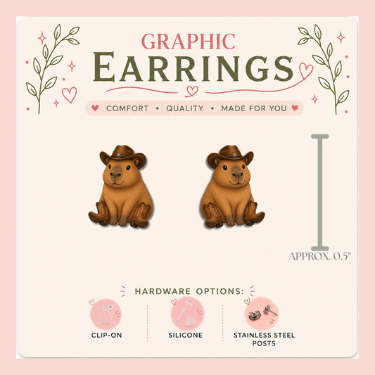 Cowboy Capybara Stud Earrings, Cute Capybara Earrings, Western Animal Studs, Funny Cowboy Gift, Country Earrings, Capybara Lover