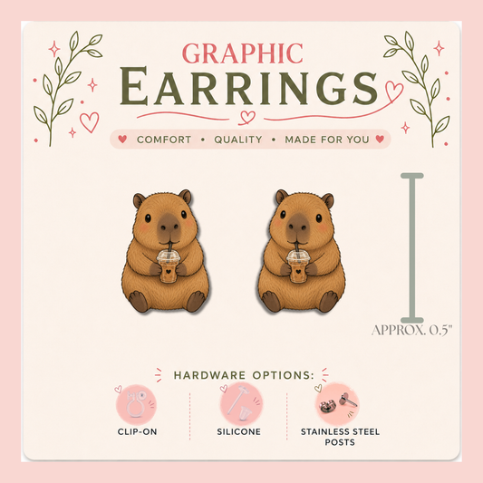 Capybara Coffee Stud Earrings, Coffee Lover Earrings, Cute Capybara Earrings, Iced Coffee Jewelry, Kawaii Animal Gift, Coffee Lover Gift
