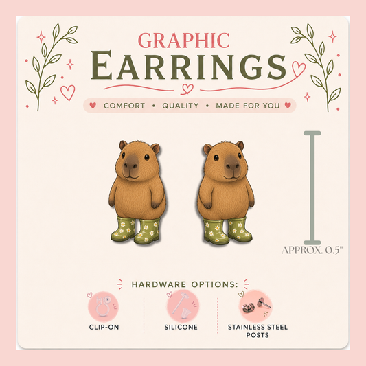 Capybara Rain Boot Stud Earrings, Cute Capybara Earrings, Cottagecore Animal Earrings, Kawaii Boots Earrings, Nature Lover Gift