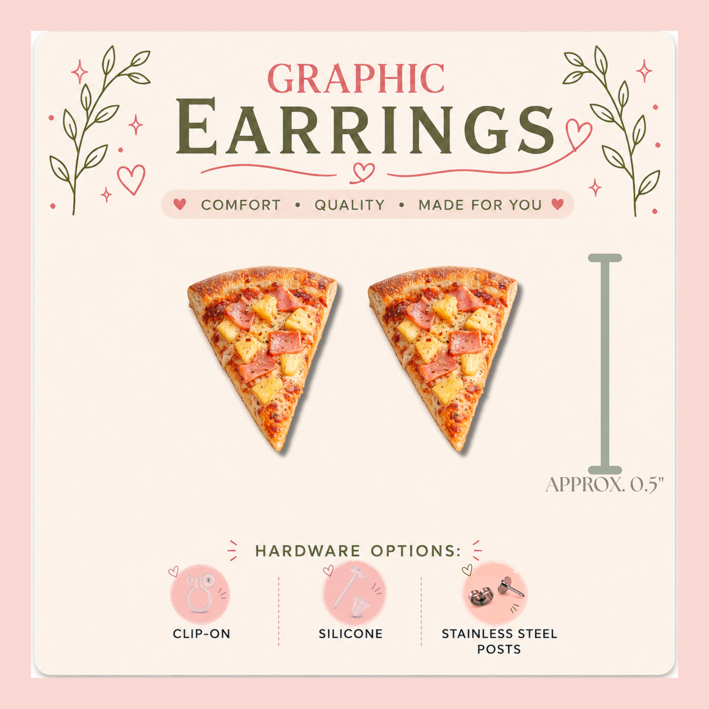 Pizza and Chicken Wing Stud Earrings, Funny Food Earrings, Pizza Lover Gift, Chicken Wing Earrings, Mismatched Food Stud Earrings