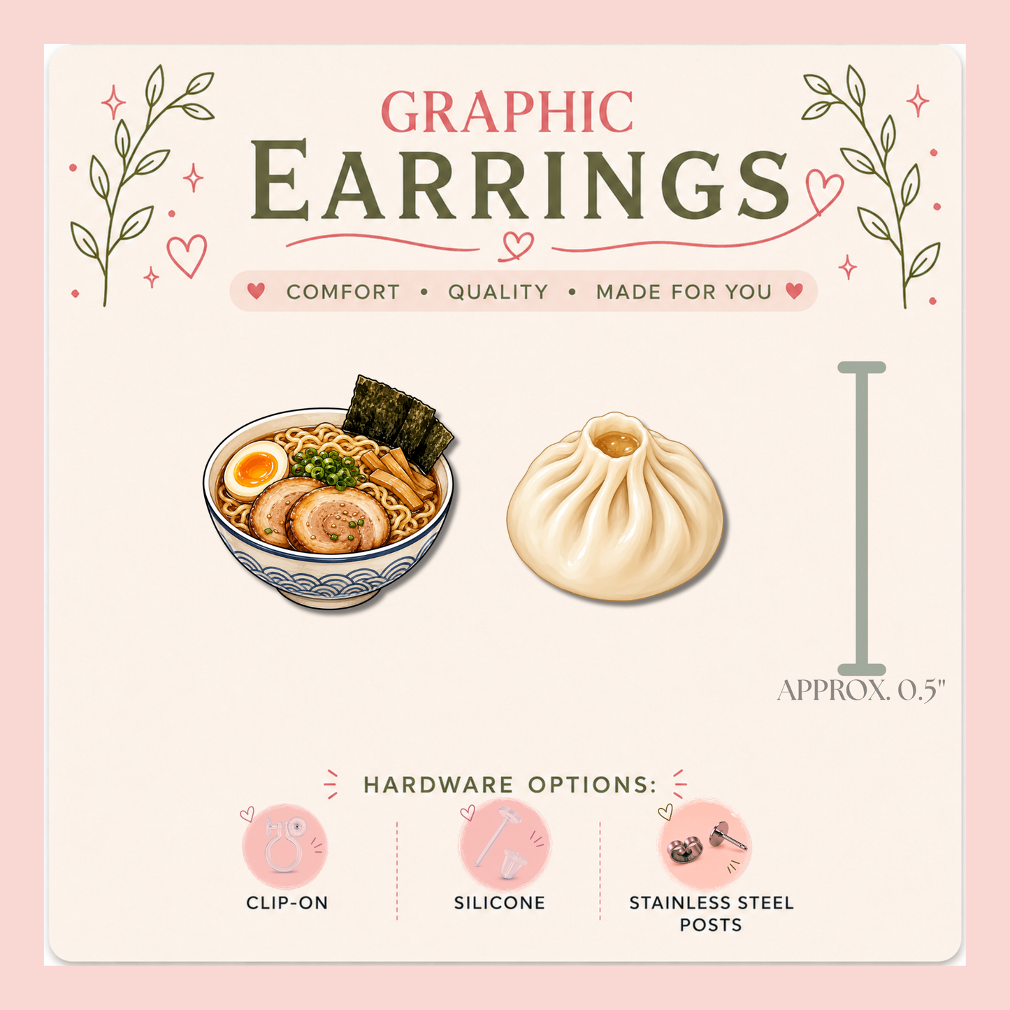 Ramen and Soup Dumpling Stud Earrings, Mismatched Food Earrings, Ramen Lover Gift, Dumpling Earrings, Cute Foodie Jewelry