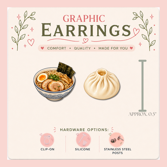 Ramen and Soup Dumpling Stud Earrings, Mismatched Food Earrings, Ramen Lover Gift, Dumpling Earrings, Cute Foodie Jewelry