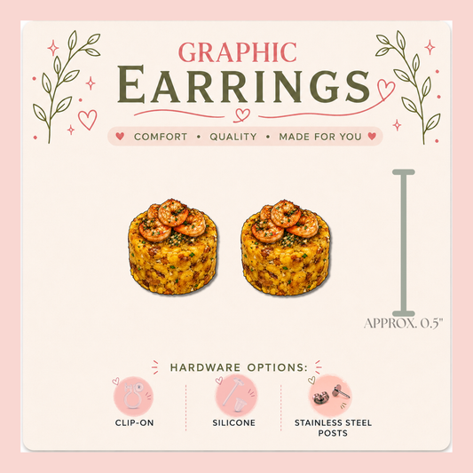 Shrimp Mofongo Graphic Stud Earrings | Puerto Rican Mofongo Earrings | Boricua Food Jewelry | Handmade Puerto Rico Earrings