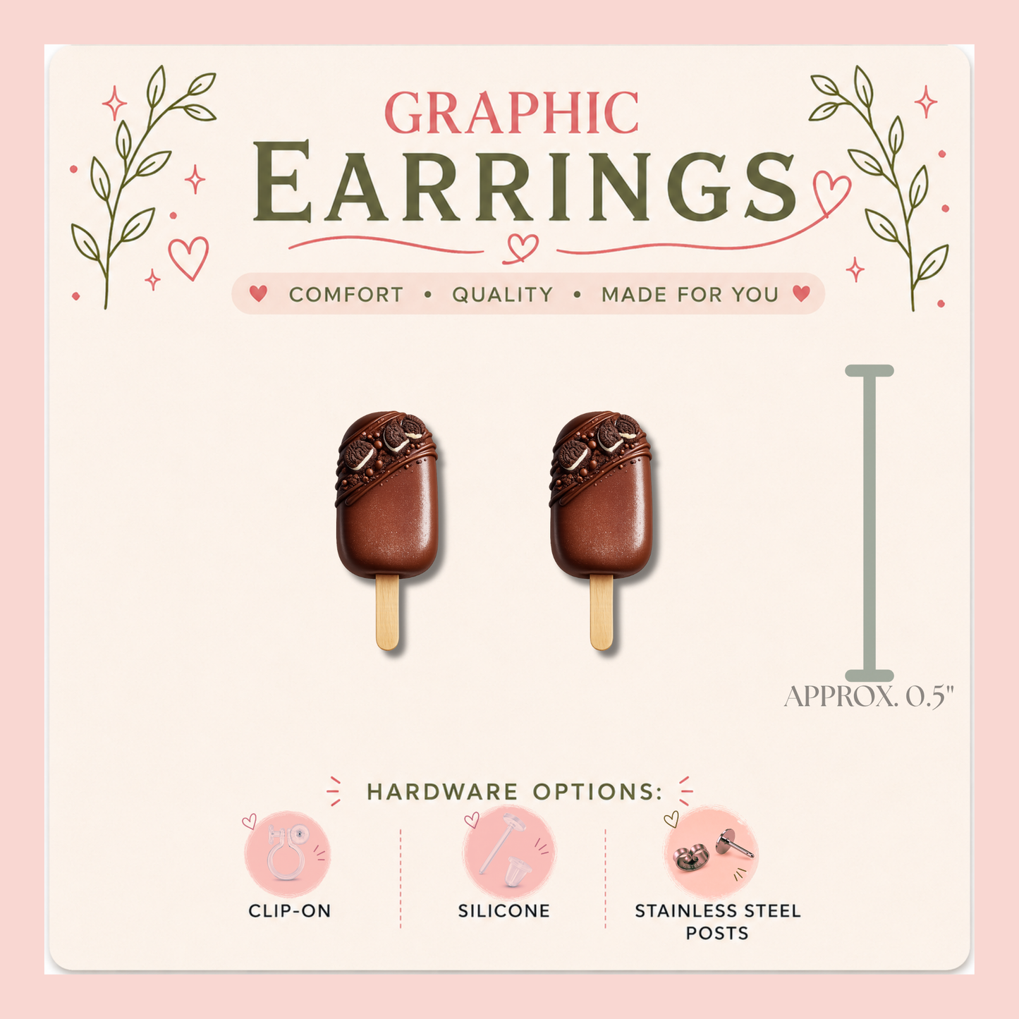 Cakesicle Collection Cake Pop Graphic Stud Earrings | Dessert Earrings | Bakery Lover Gift | Sweet Treat Jewelry | Stainless Steel, Silicone or Clip-On