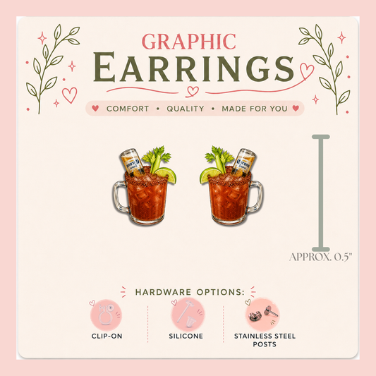 Michelada Graphic Stud Earrings | Spicy Beer Cocktail Earrings | Mexican Drink Jewelry | Foodie Gift | Handmade Earrings
