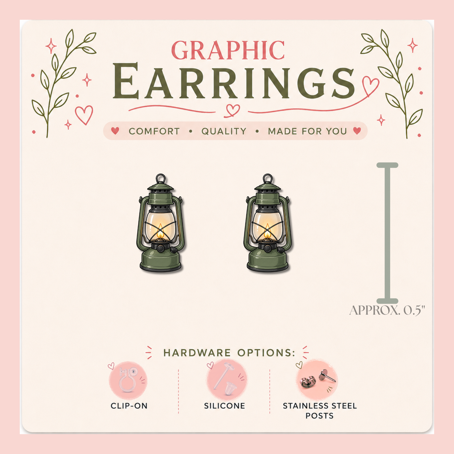 Camping Lantern & Compass Graphic Stud Earrings | Camping Earrings | RV Life Jewelry | Hiking Gift | Outdoor Adventure Earrings