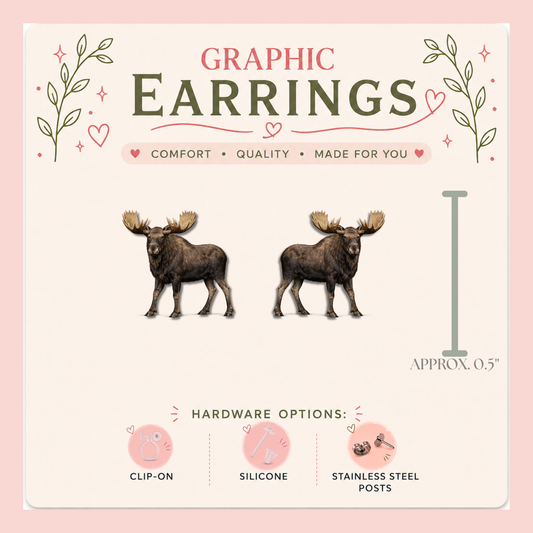 Moose Graphic Stud Earrings | Moose Earrings | Woodland Animal Jewelry | Cabin Decor Gift | Handmade Nature Earrings