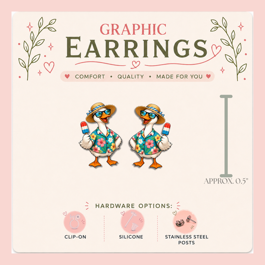 Summer Goose Stud Earrings, Patriotic Popsicle Goose Earrings, Cute Goose Earrings, Whimsical Animal Jewelry, Graphic Stud Earrings