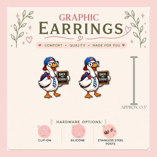 Back to School Goose Stud Earrings, Cute Goose Teacher Earrings, School Goose Jewelry, Whimsical Animal Stud Earrings, Teacher Gift