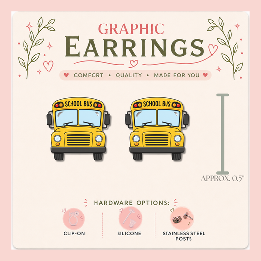 School Bus Stud Earrings, Teacher Earrings, Back to School Jewelry, Bus Driver Gift, Classroom Graphic Earrings, Cute School Bus Studs