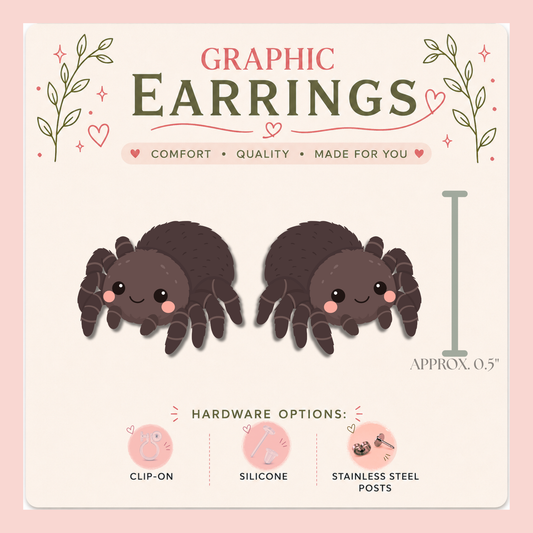 Cute Jumping Spider Graphic Stud Earrings | Kawaii Spider Earrings | Spider Lover Gift | Halloween Jewelry | Handmade Stud Earrings