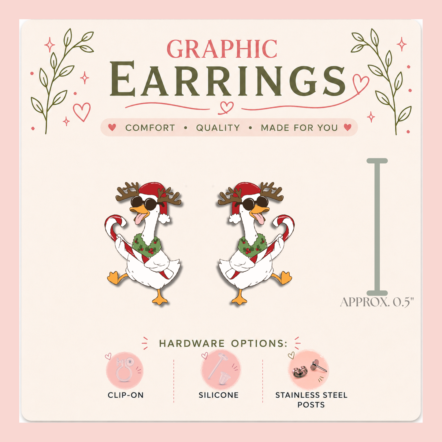Funny Christmas Goose Earrings, Silly Holiday Goose Stud Earrings, Festive Goose Jewelry, Christmas Bird Earrings, Goose Lover Gift