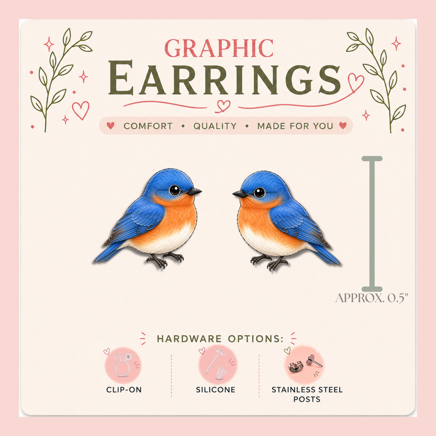 Eastern Bluebird Stud Earrings, Bluebird Earrings, Cute Bird Studs, Backyard Bird Earrings, Bird Lover Gift, Nature Jewelry