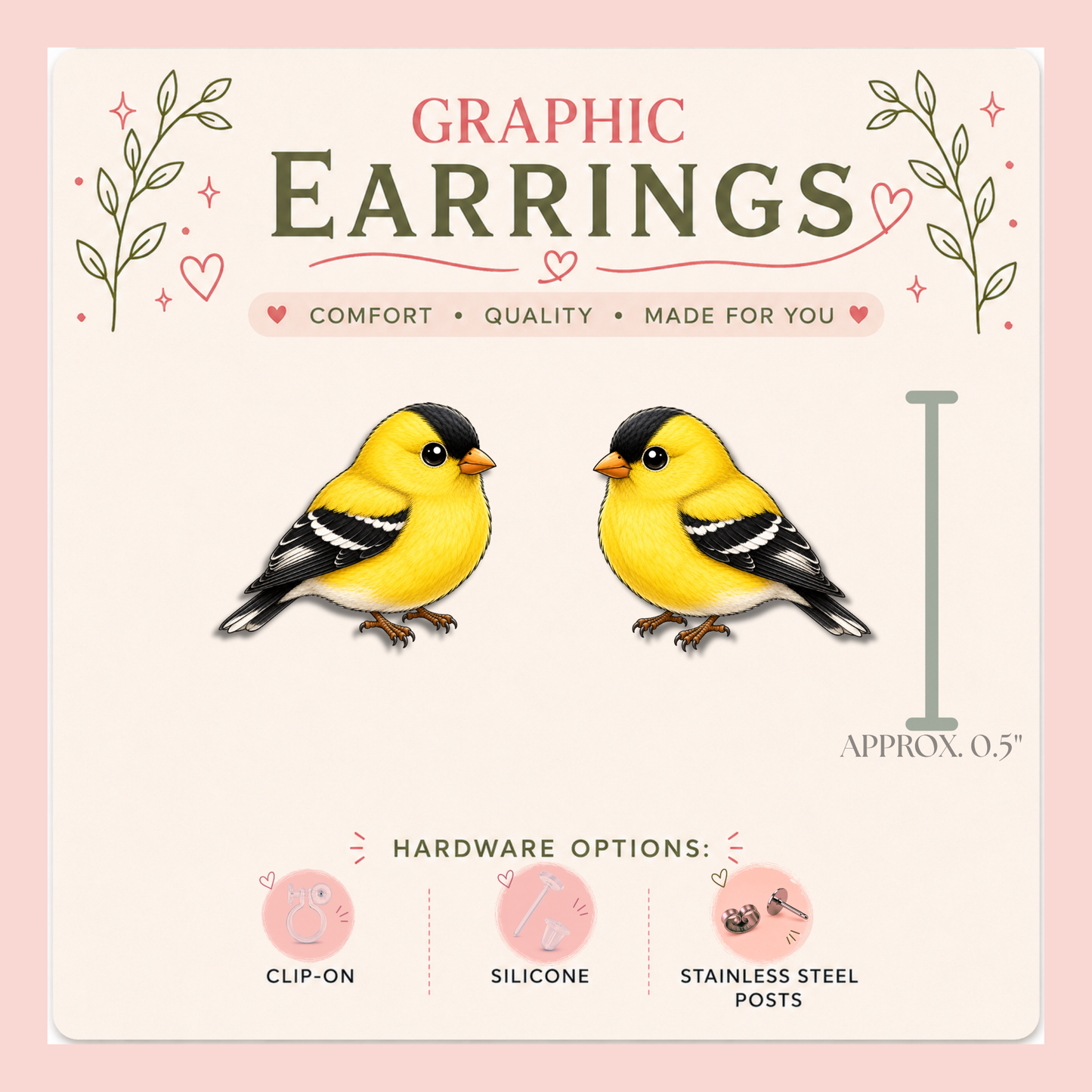 American Goldfinch Stud Earrings, Goldfinch Earrings, Yellow Bird Studs, Bird Lover Gift, Backyard Bird Jewelry, Nature Earrings