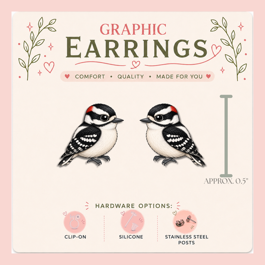 Downy Woodpecker Stud Earrings, Woodpecker Earrings, Bird Stud Earrings, Bird Lover Gift, Woodland Bird Jewelry, Nature Earrings