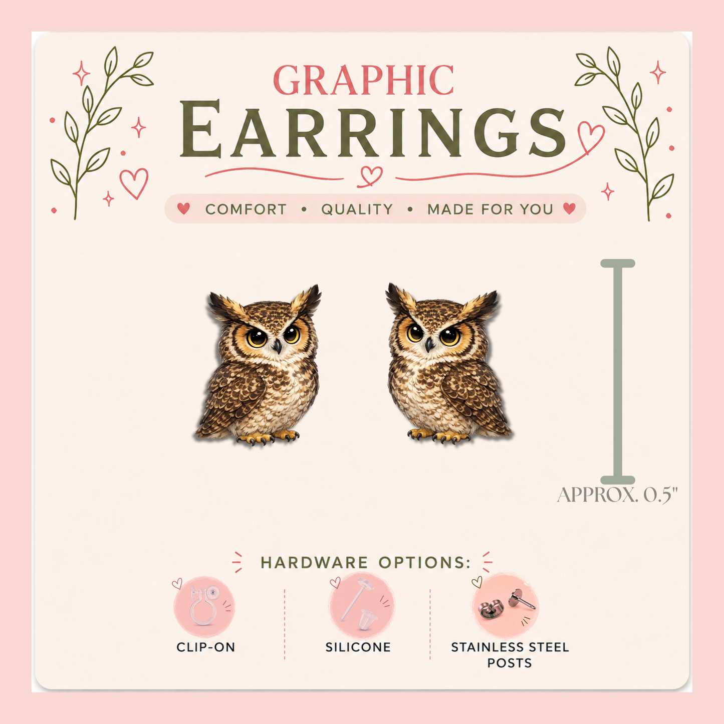 Owl Stud Earrings, Great Horned Owl Earrings, Cute Owl Studs, Woodland Bird Earrings, Owl Lover Gift, Nature Jewelry