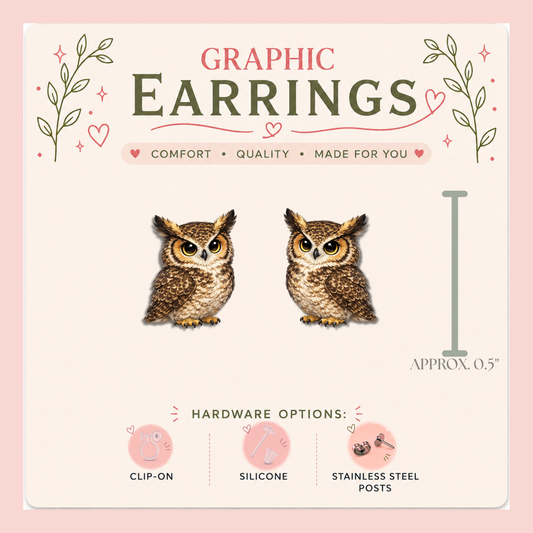 Owl Stud Earrings, Great Horned Owl Earrings, Cute Owl Studs, Woodland Bird Earrings, Owl Lover Gift, Nature Jewelry