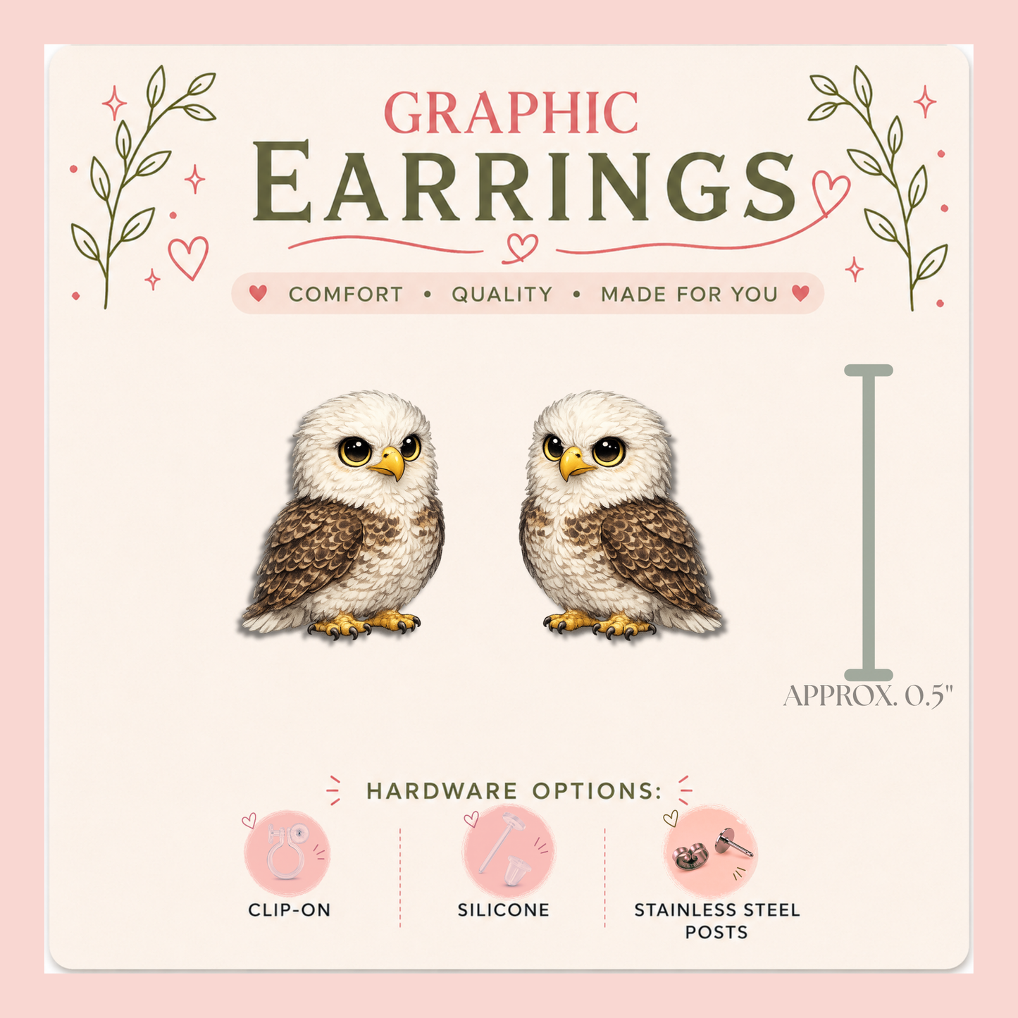 Bald Eagle Graphic Stud Earrings, Patriotic Bird Wildlife Jewelry