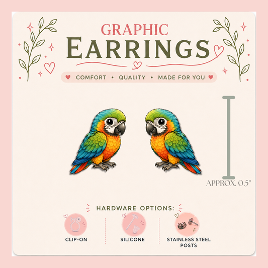 Vibrant Parrot Stud Earrings, Tropical Macaw Bird Jewelry, Colorful Exotic Animal Accessory