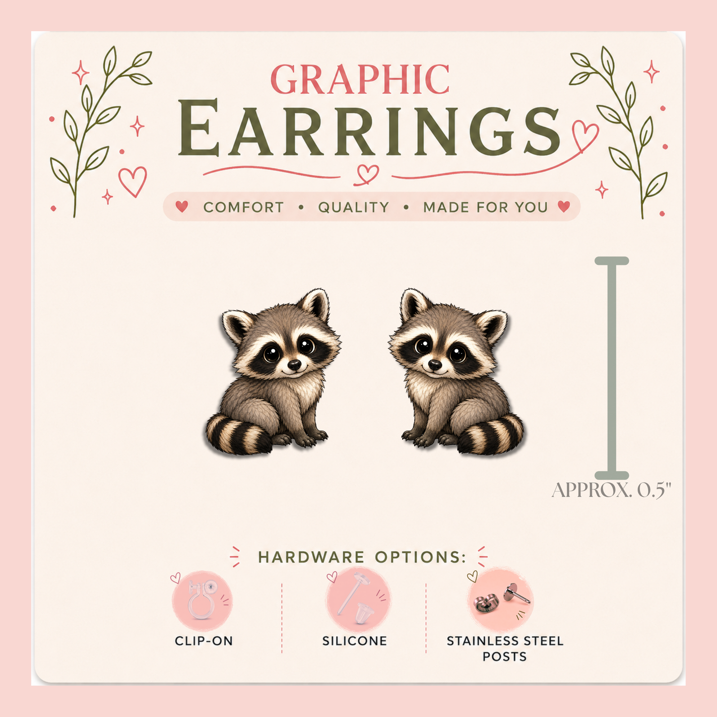 Raccoon Stud Earrings, Cute Raccoon Earrings, Baby Raccoon Studs, Woodland Animal Earrings, Trash Panda Gift, Nature Jewelry