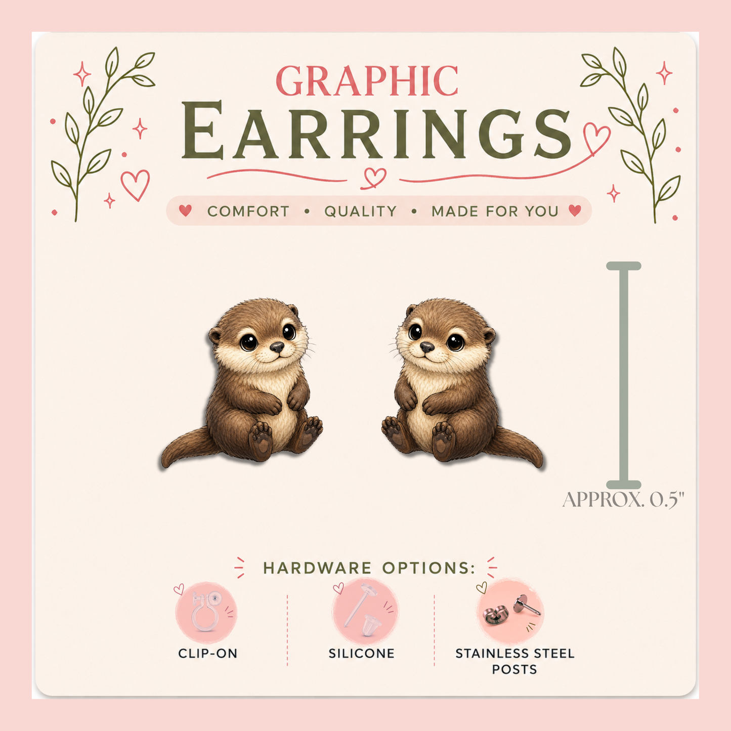 River Otter Stud Earrings, Woodland Animal Jewelry, Baby Otter Lover Gift