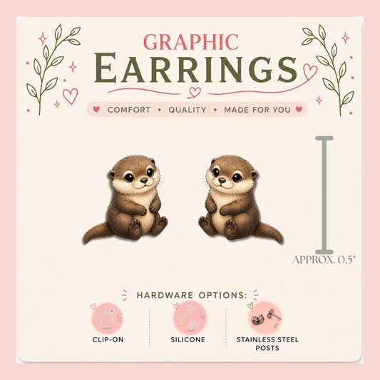 River Otter Stud Earrings, Woodland Animal Jewelry, Baby Otter Lover Gift