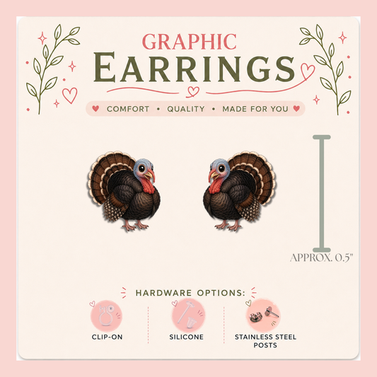 Graphic Turkey Stud Earrings, Woodland Bird Nature Lover Gift