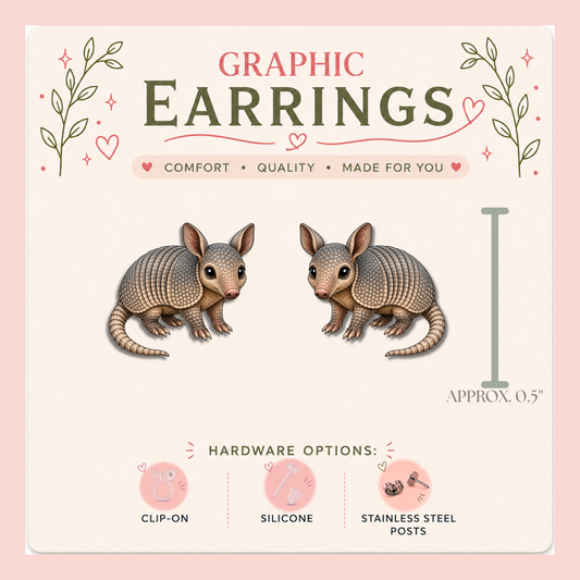 Armadillo Stud Earrings, Cute Armadillo Earrings, Wildlife Animal Studs, Funny Southern Earrings, Gift for Animal Lover